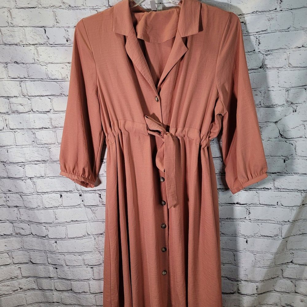 ASOS Shirt Dress Womens 12 Rosewood Pink Excellent Button Front Tie Waist Midi